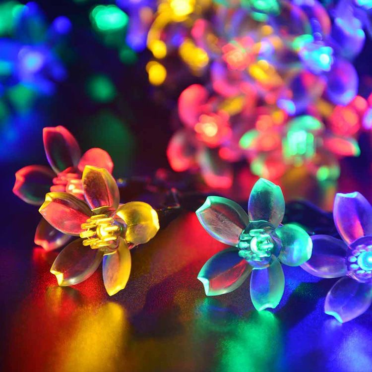 Outdoor waterproof LED solar light string, cherry blossom-shaped flashing light, peach blossom light string, Christmas courtyard decoration Specification image