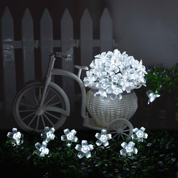户外防水LED太阳能灯串樱花花朵造型闪灯桃花灯串圣诞节庭院装饰详情图1