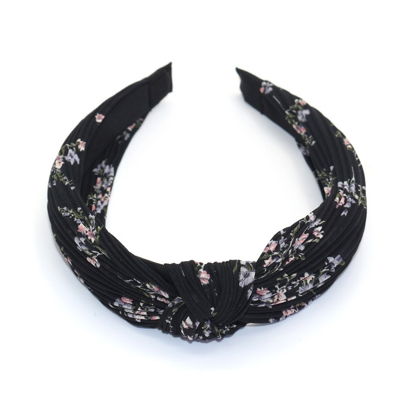 New European and American chiffon printed fabric headband hair accessory, fashionable and retro, cross knot wide edge headband for women detail image 5