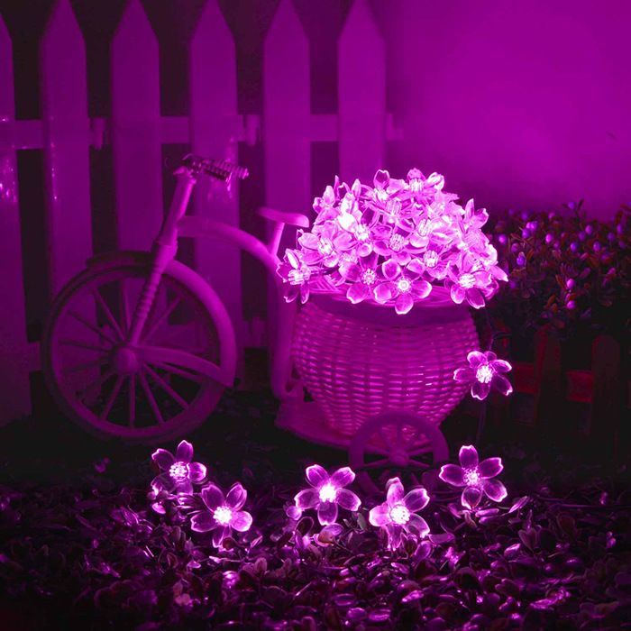 Outdoor waterproof LED solar light string, cherry blossom-shaped flashing light, peach blossom light string, Christmas courtyard decoration details Picture