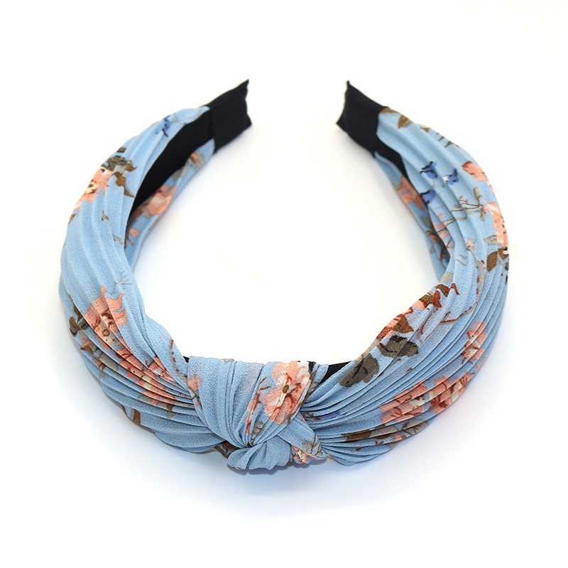 New European and American chiffon printed fabric headband hair accessory, fashionable and retro, cross knot wide edge headband for women detail image 2