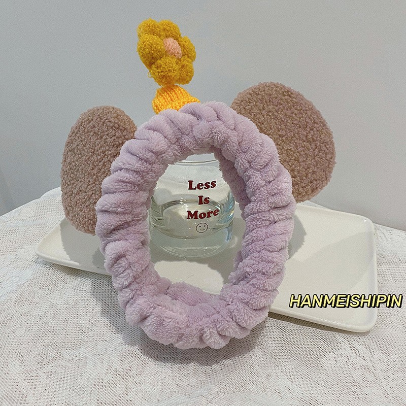 Flower face wash hair band, hair band, Instagram style, rabbit ear makeup, hair tie, mask application, basic headwear detail image 4