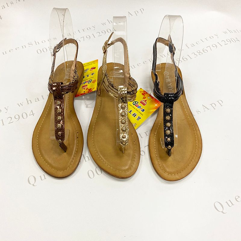 stock women sandals鞋子现货经典款金属扣夹脚柔软平底女凉鞋
