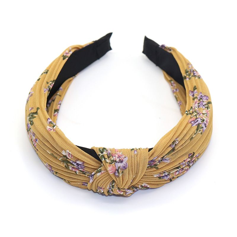 New European and American chiffon printed fabric headband hair accessory, fashionable and retro, cross knot wide edge headband for women Specification image