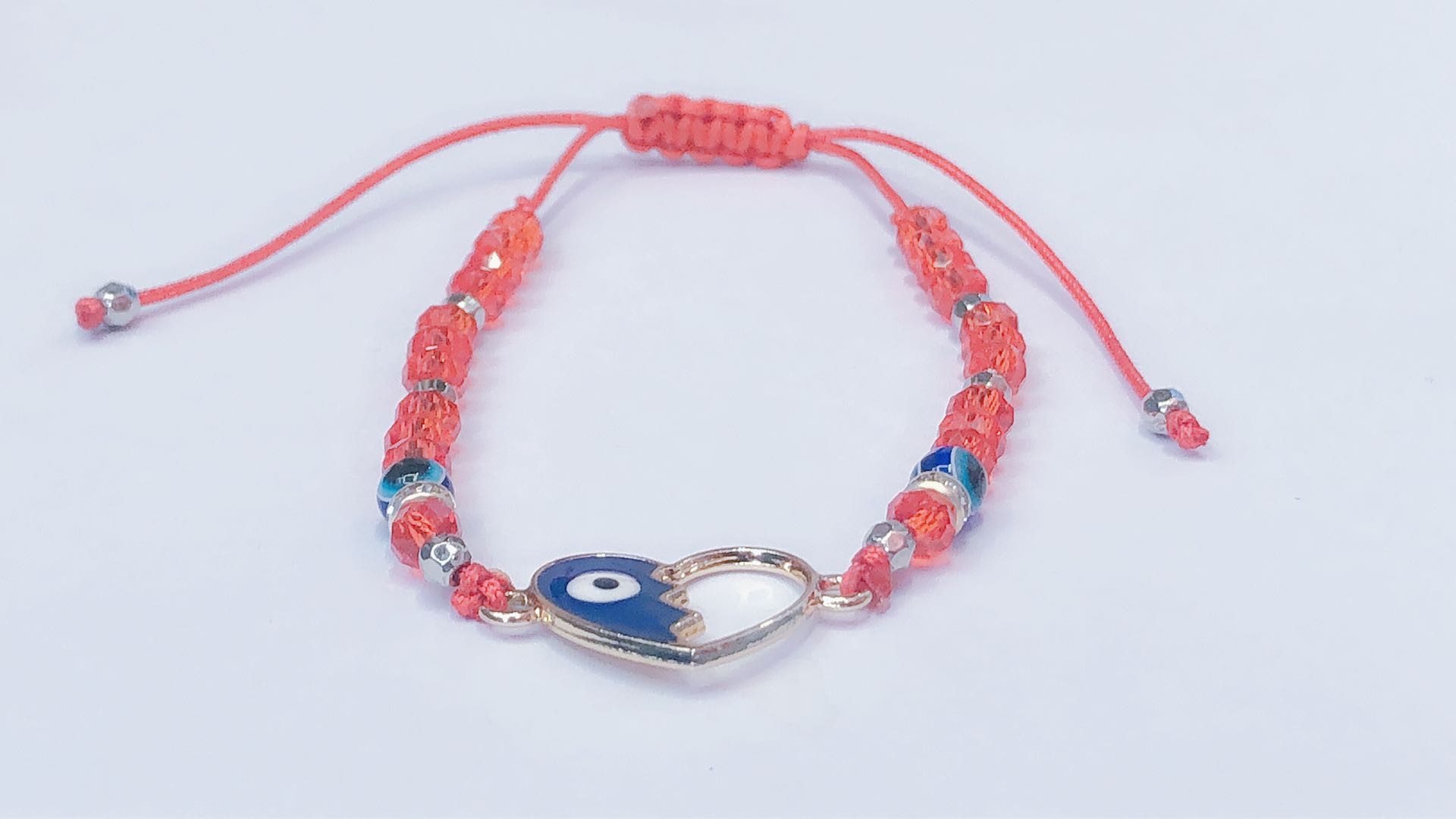 Wear the crystal double pendant accessory heart-shaped eyes, five-pointed star eyes, oval eyes bracelet with a flat knot at the middle end detail image 7