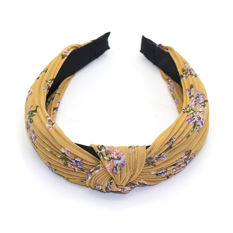 New European and American chiffon printed fabric headband hair accessory, fashionable and retro, cross knot wide edge headband for women detail image 3