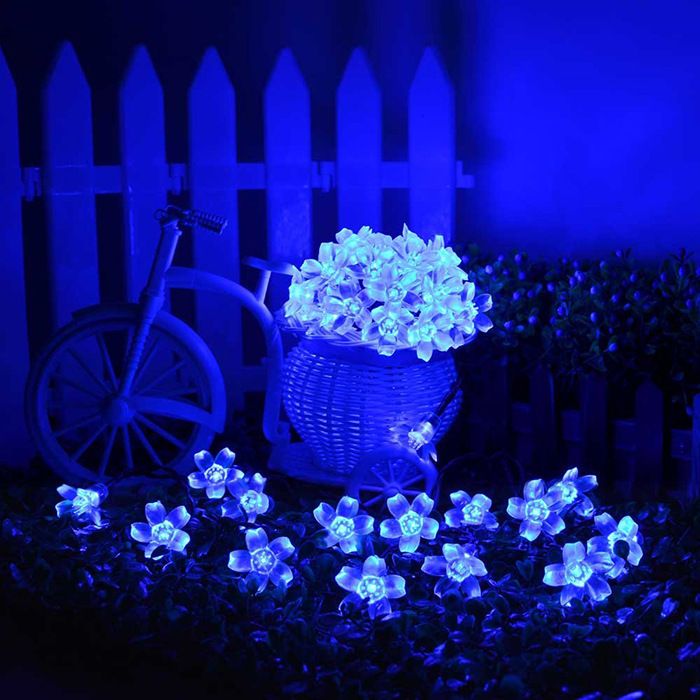 户外防水LED太阳能灯串樱花花朵造型闪灯桃花灯串圣诞节庭院装饰图