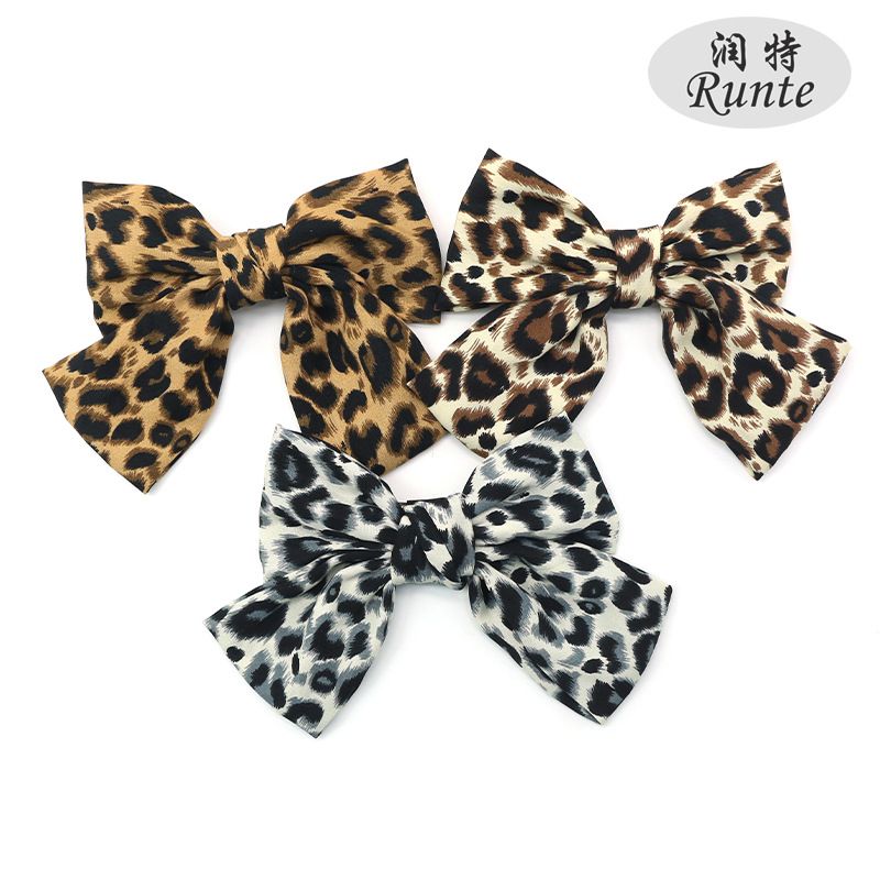 New leopard print oversized bow hair clip, velvet fabric spring clip, OL top clip, ponytail clip, hair tail clip, hair accessory