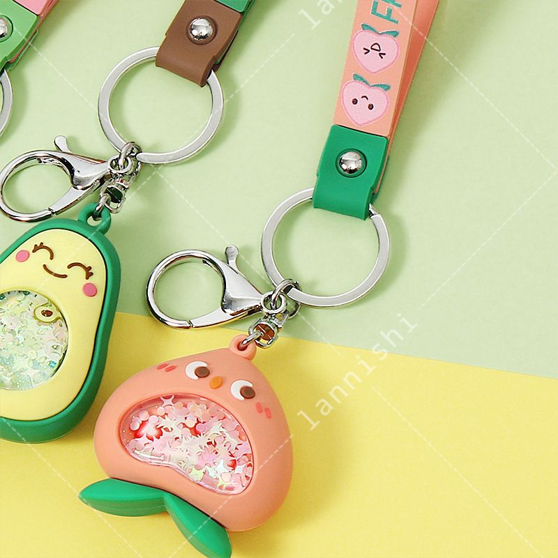 Creative three-dimensional into the oil fruit key chain pendant wholesale mobile flash buckle - fruit cartoon rope spot sales Application Scenario