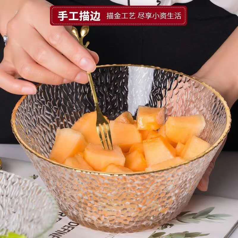 欧式锤纹沙拉碗玻璃碗彩色水果盘透明果斗家用水果碗沙拉碗详情图4