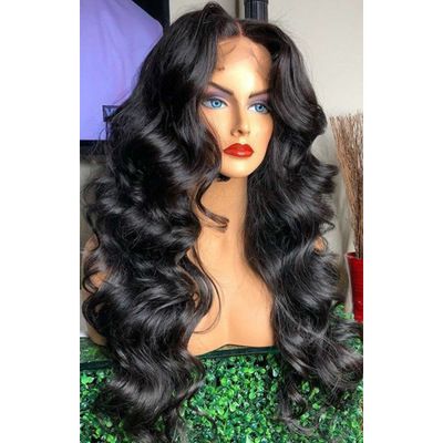 New mid-parted long curly hair wig, fluffy black long hair, European and American style Specification image