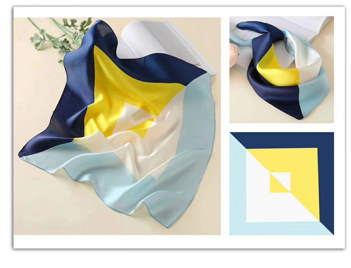 Diagonal blue silk square shawl shawl;