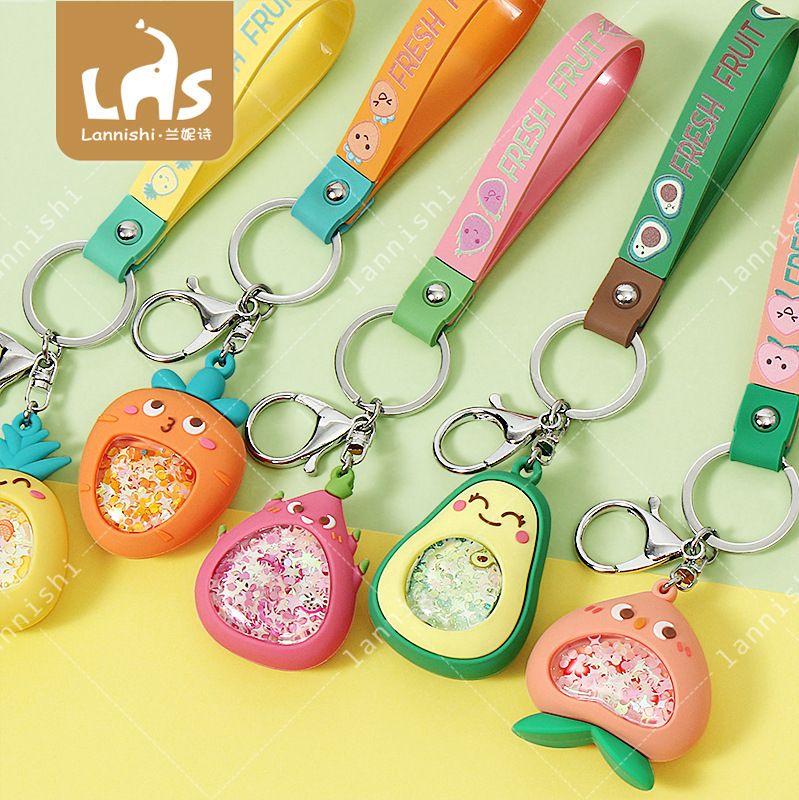 Creative three-dimensional into the oil fruit key chain pendant wholesale mobile flash buckle - fruit cartoon rope spot sales full figure
