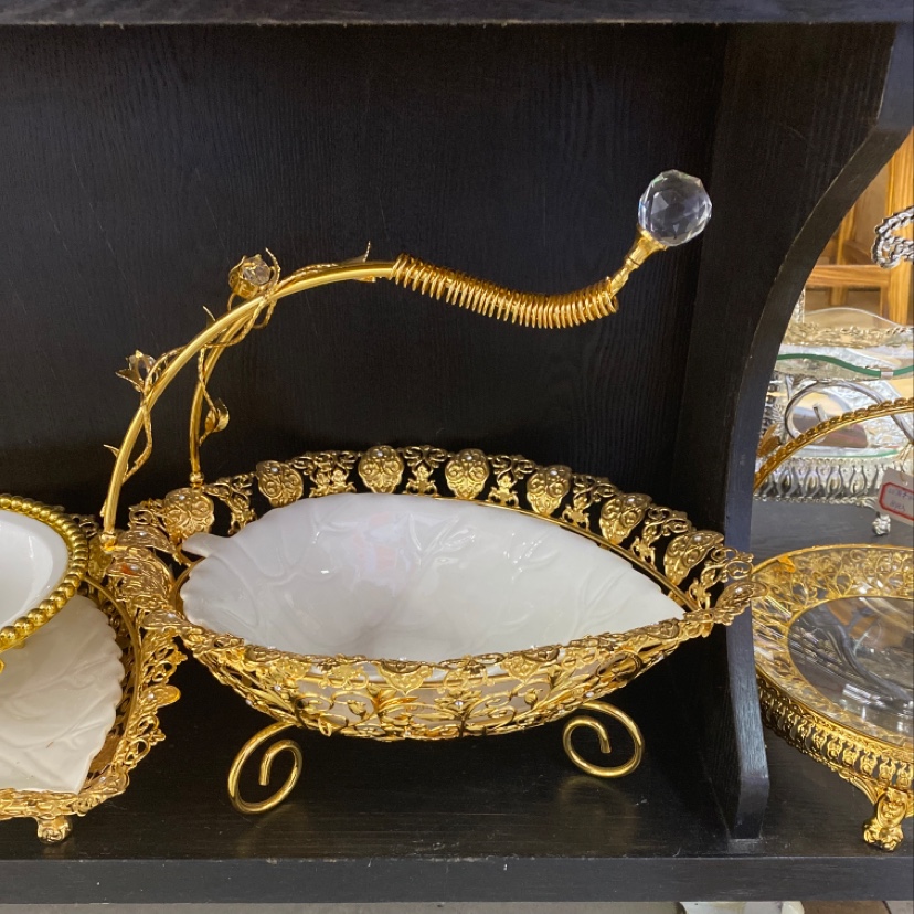 新款叶子图案五金陶瓷盘