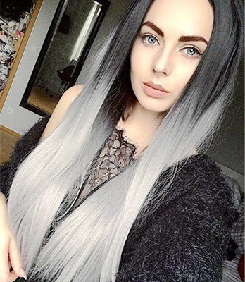 热销欧美假发女士染色黑渐变酒红中分长直发彩色化纤发套详情图4