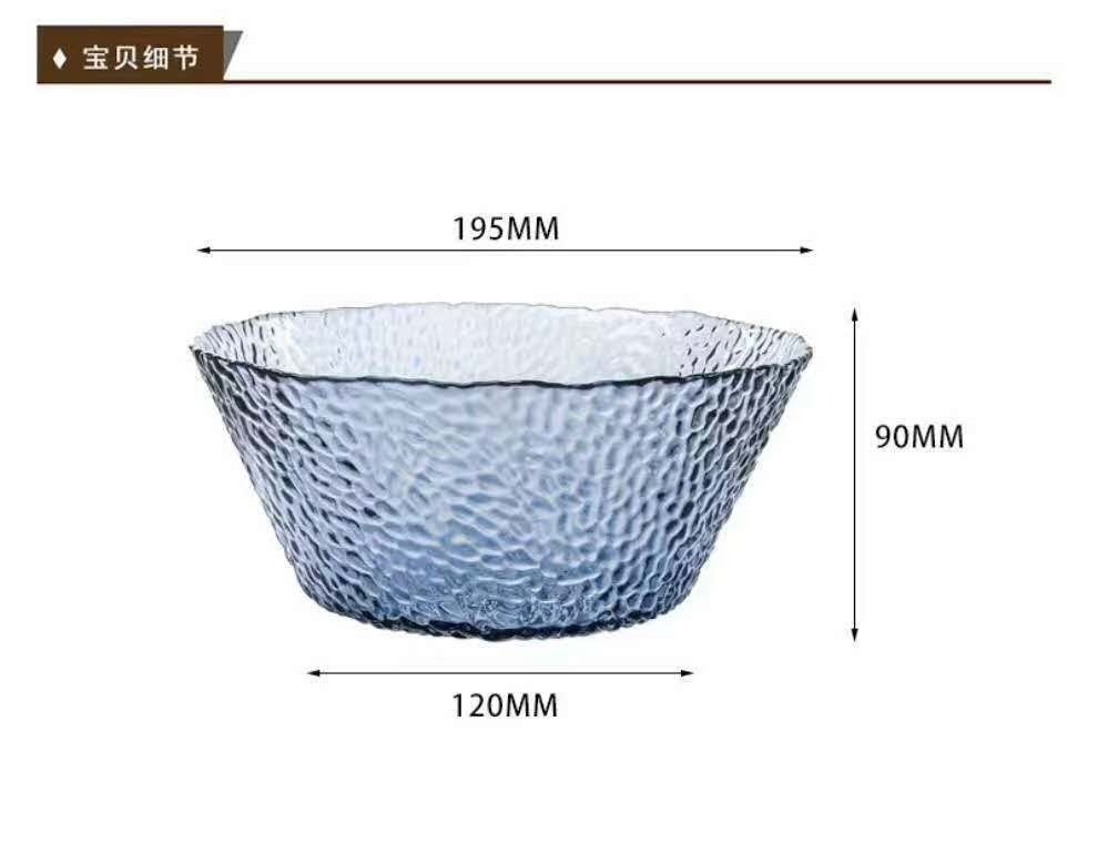 欧式锤纹沙拉碗玻璃碗彩色水果盘透明果斗家用水果碗沙拉碗详情图8