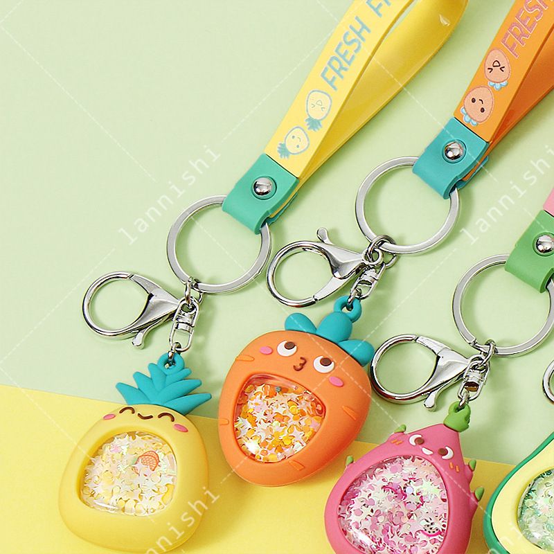 Creative three-dimensional into the oil fruit key chain pendant wholesale mobile flash buckle - fruit cartoon rope spot sales details Picture