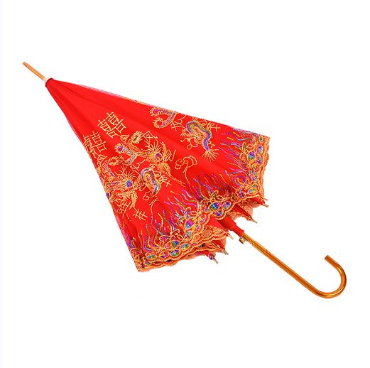 Red wedding lace trim wedding umbrella, double-layer dragon and phoenix auspicious embroidered wedding umbrella Item Picture