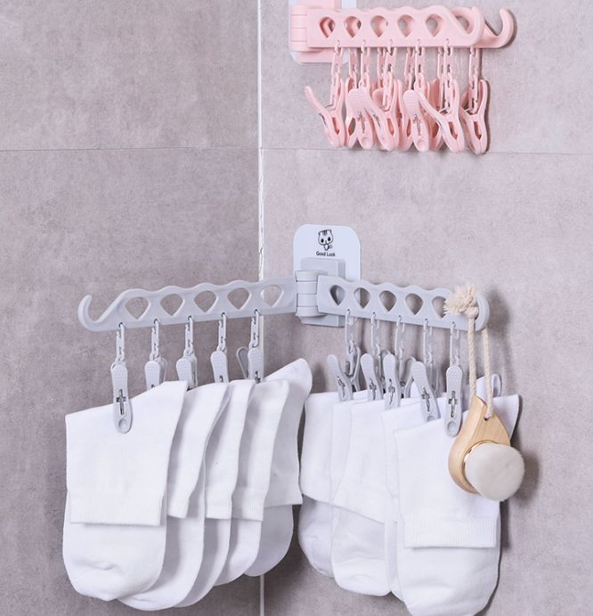 Multi-functional hanger with wall hanging drying sock clip Household plastic sock holder sock holder clip inside hanger