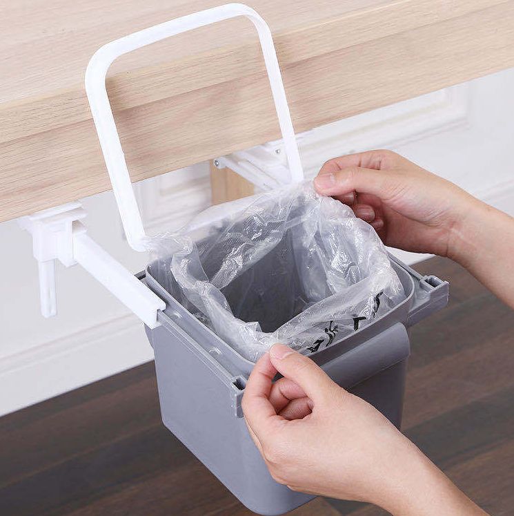 Hidden drawer trash can retractable track home office desk under the desk bin lift storage bucket