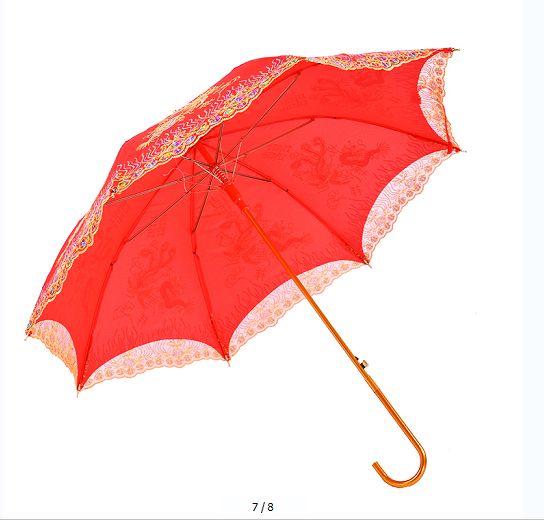 Red wedding lace trim wedding umbrella, double-layer dragon and phoenix auspicious embroidered wedding umbrella Specification image