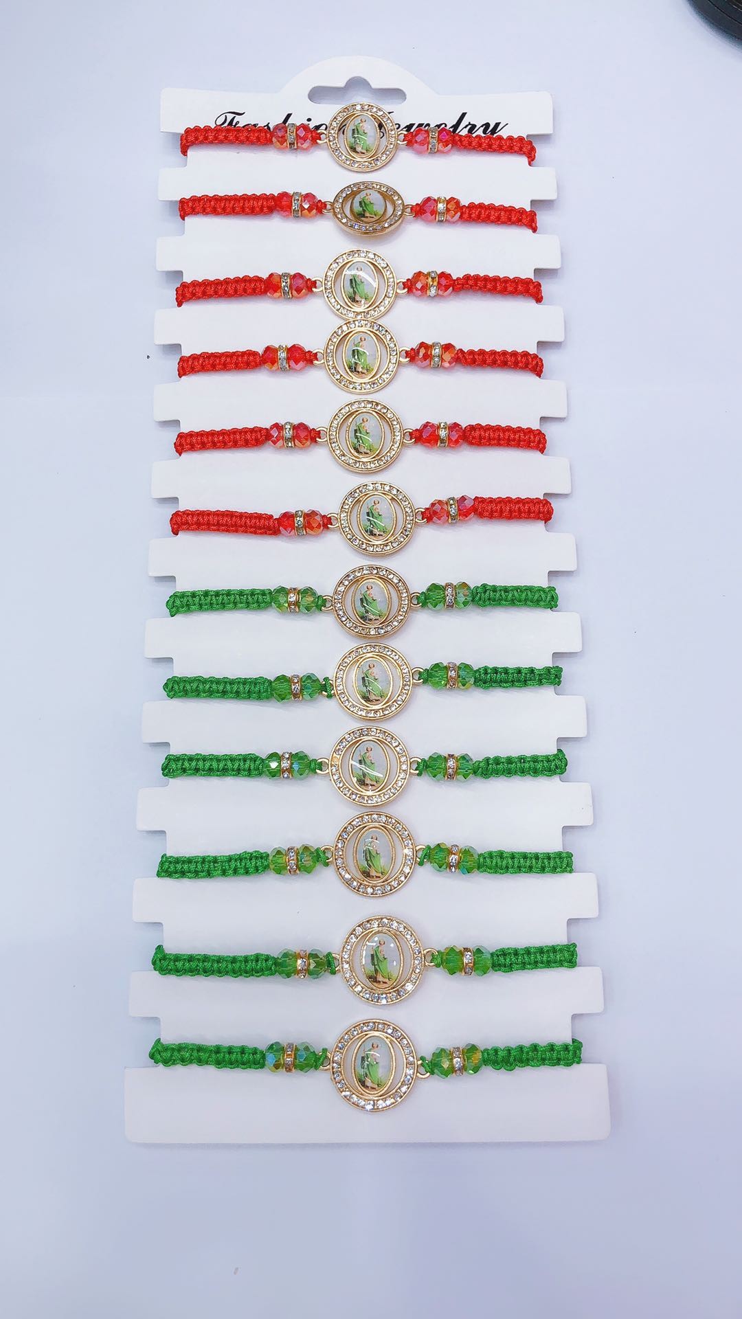 Flat Knot Braided Bracelet Alloy Outer Circle Dot Drill Middle Drop Oil Religious Figure details Picture