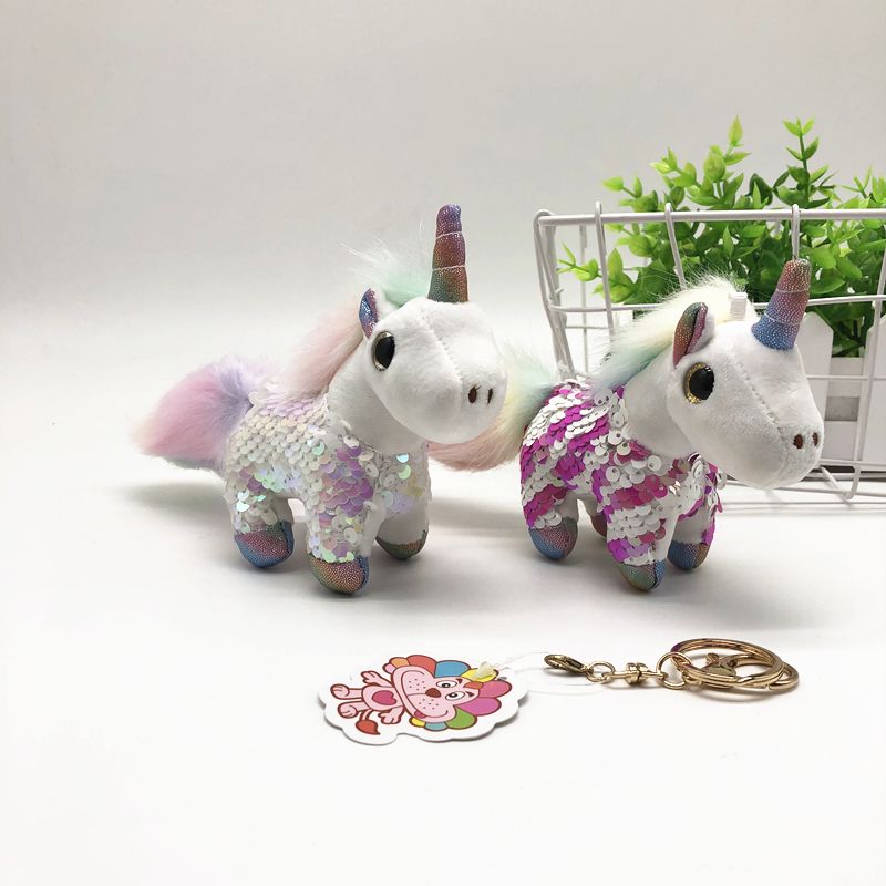 Sequin Standing Unicorn fur toy key chain pendant Couple doll claw machine doll car key chain