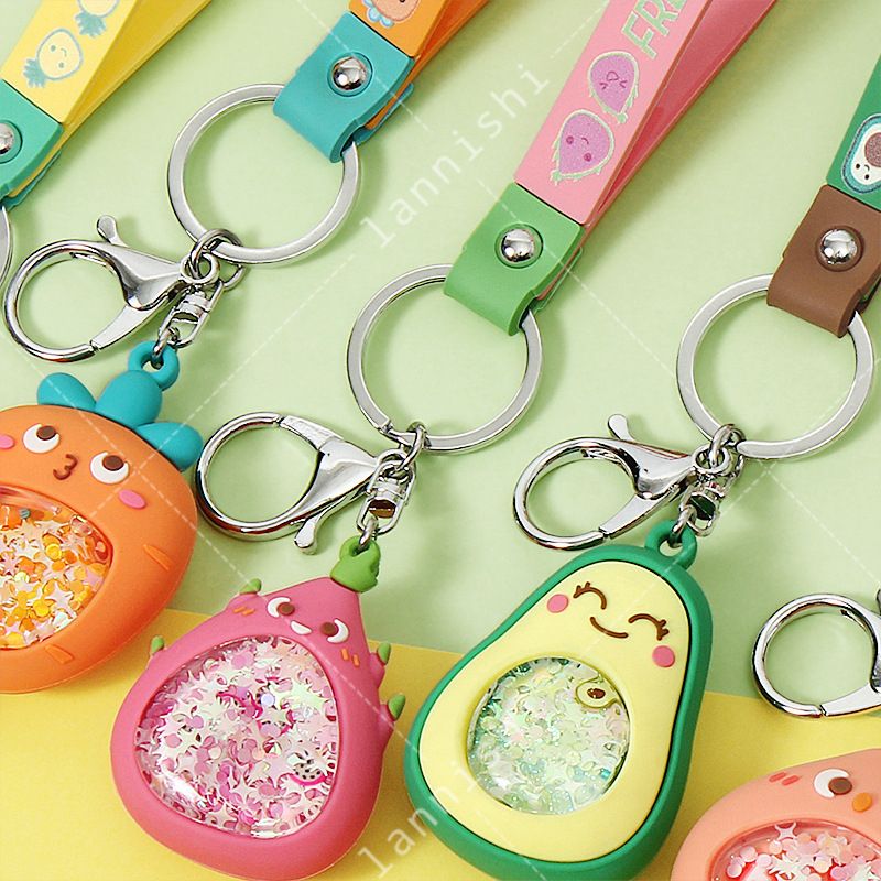 Creative three-dimensional into the oil fruit key chain pendant wholesale mobile flash buckle - fruit cartoon rope spot sales Specification drawing