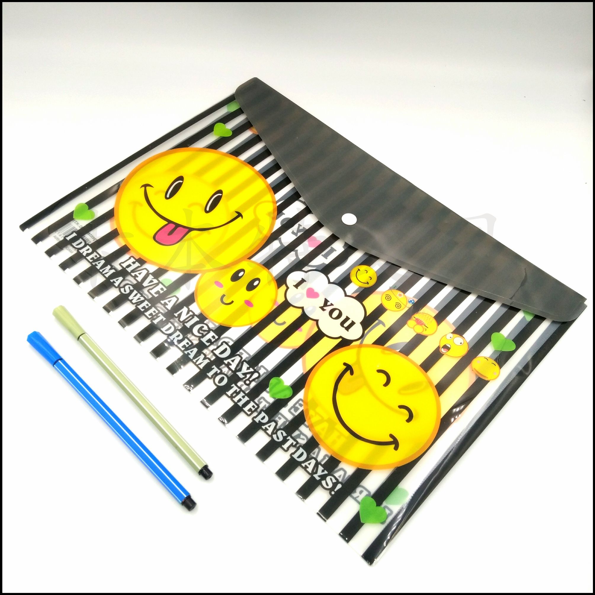 FC smiley face button office file bag file bag file bag File bag Student button bag waterproof note bag thumbnail
