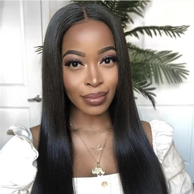 A new mid-parted long straight wig for women, a popular European and American style detail image 4