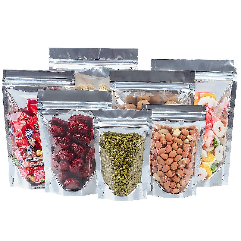 镀铝阴阳自立袋 12x17+3，单面7c半透明食品包装袋详情图2