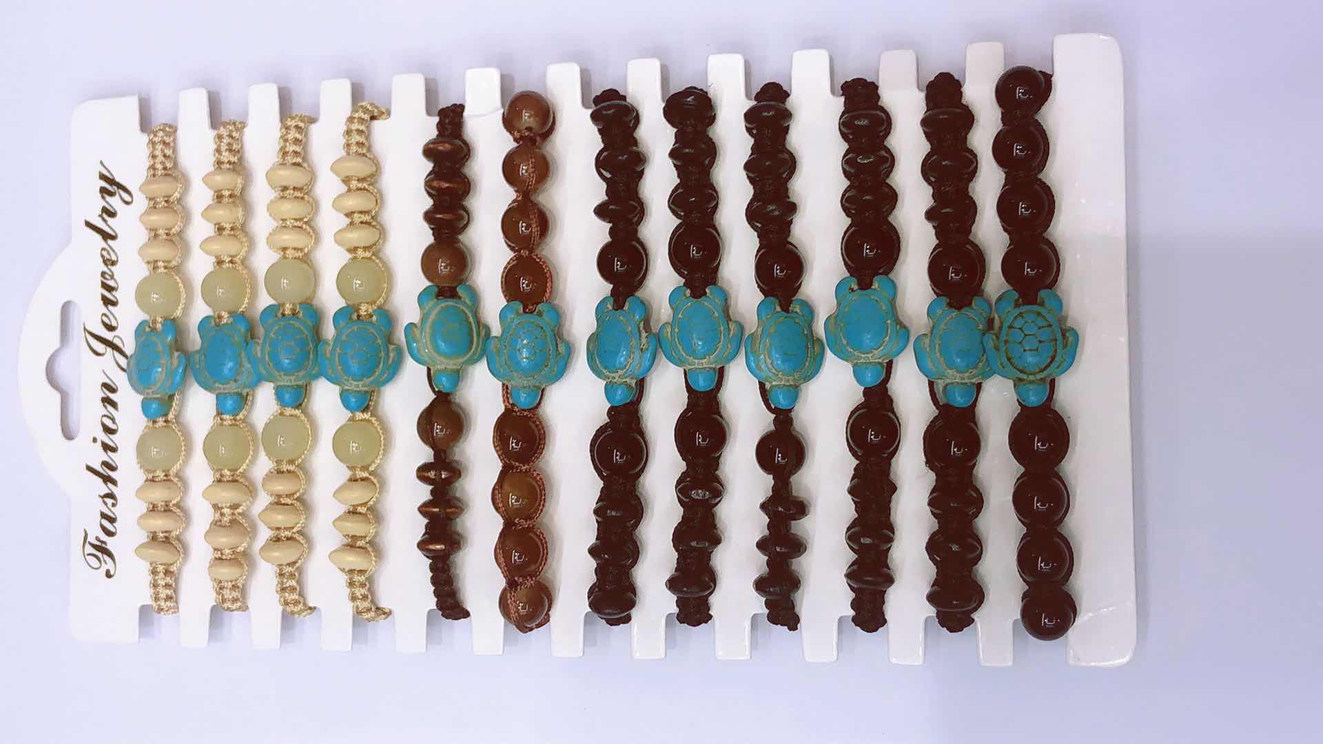 Plain knot woven bracelet 4x8 abacus beads, glass beads and turquoise turtle