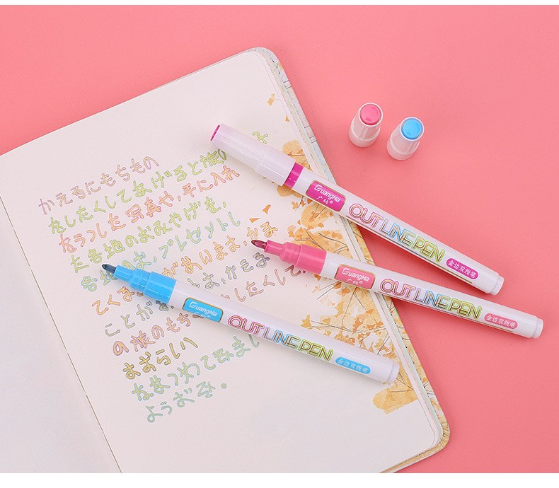 GN160-8 color set of water-based metallic marker pens and colored signature pens with golden edge double-line pens pic 12