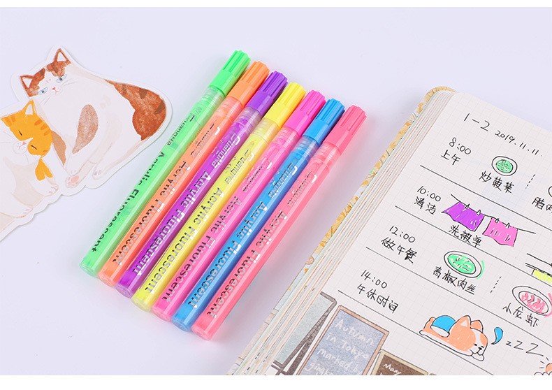 Guangna 162 Seven-color fluorescent acrylic pen Colorful planner with bright colors, black card graffiti, small fluorescent marker pen pic 14