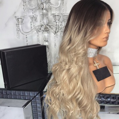 New European and American dyed high-temperature silk chemical fiber mid-parted long curly hair wig cover detail image 3