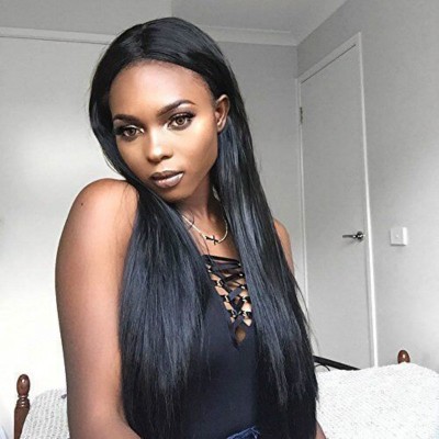 New mid-parted long straight synthetic fiber wigs from Europe, America and Africa detail image 4