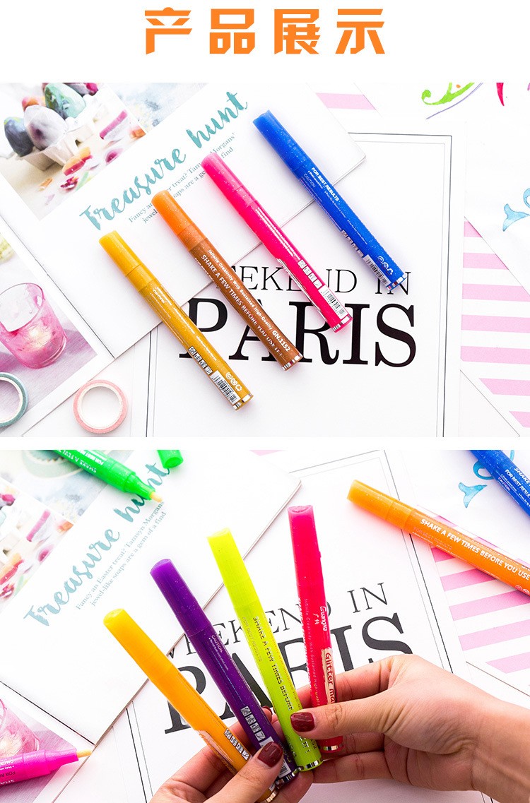 A wide range of colored glitter markers, 1152-12 colors, graffiti, metallic color, DIY photo album, black card pen, gold powder highlighter pic 9