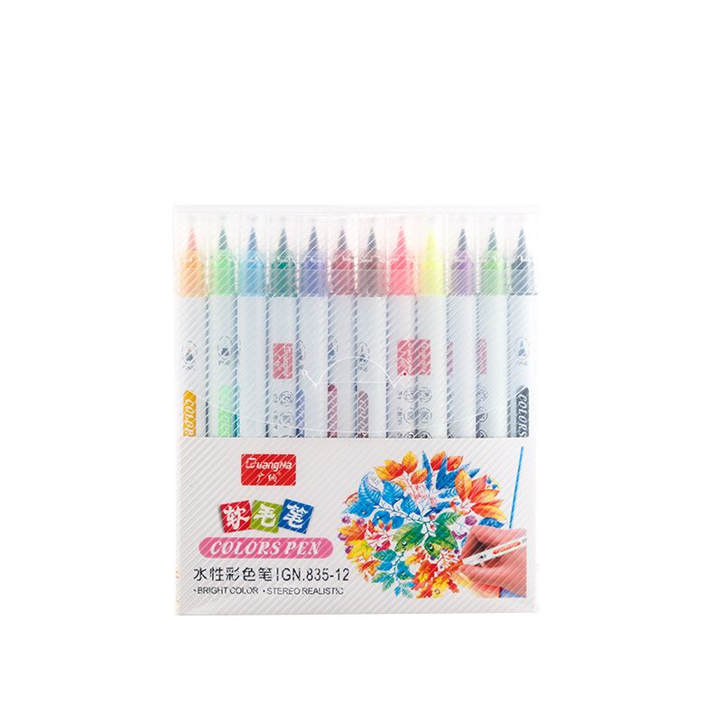 Guangna 835 water-based 12-color pen for learning to draw and doodle, soft tip multi-color planner pen, soft brush pen Item Picture