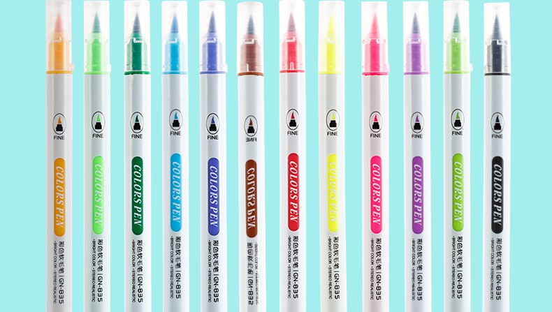 Guangna 835 water-based 12-color pen for learning to draw and doodle, soft tip multi-color planner pen, soft brush pen pic 5