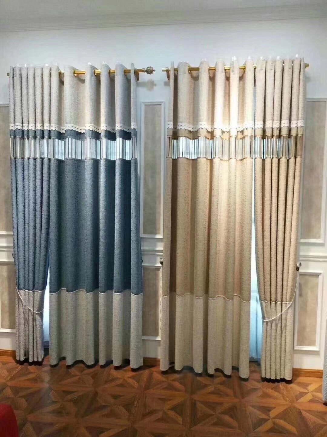 2021 new style of spliced curtains in modern and simple European style, custom-made for export details Picture