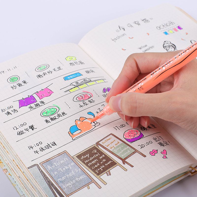 Guangna 162 Seven-color fluorescent acrylic pen Colorful planner with bright colors, black card graffiti, small fluorescent marker pen