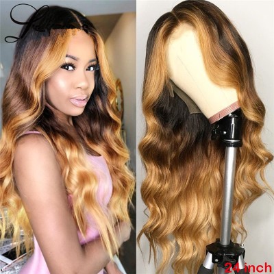 New European and American golden yellow highlighted long curly hair, cross-border best-selling mid-parted synthetic fiber hair cap for women detail image 3