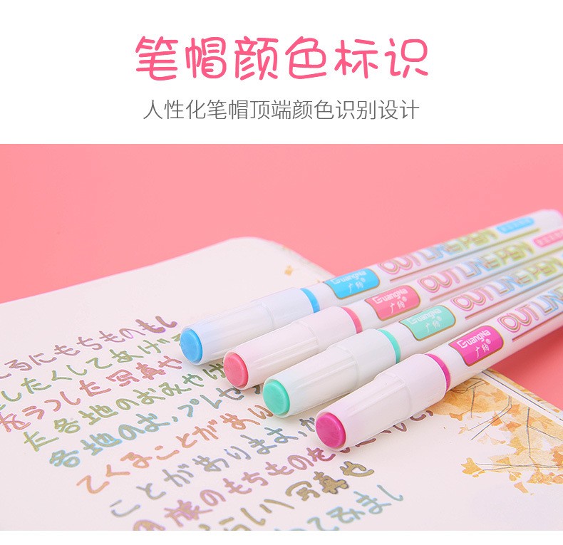 GN160-8 color set of water-based metallic marker pens and colored signature pens with golden edge double-line pens pic 14