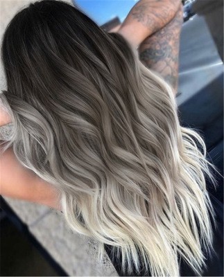 New best-selling wigs are directly supplied from the factory. Dyed mid-parted synthetic fiber hair, brown mixed color gradient mid-parted long curly hair detail image 4