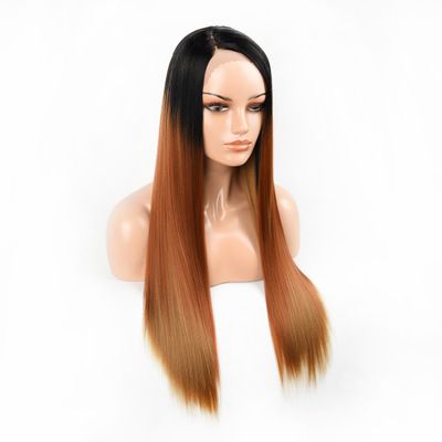 A new type of European and American synthetic fiber lace wig with a gradient color for long straight hair details Picture