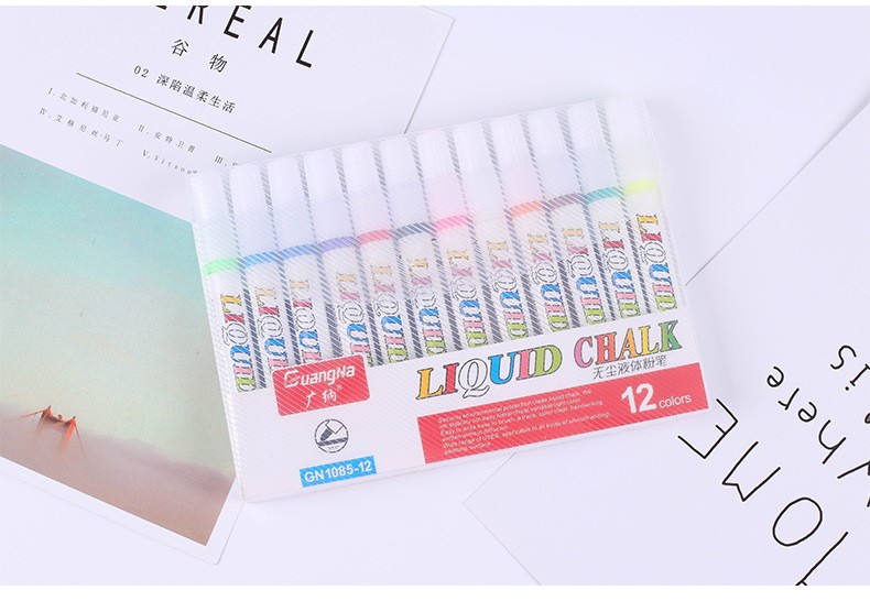 广纳1085无尘水溶性液体粉笔12色绘画儿童可擦灯板笔涂鸦绘画黑板详情图15