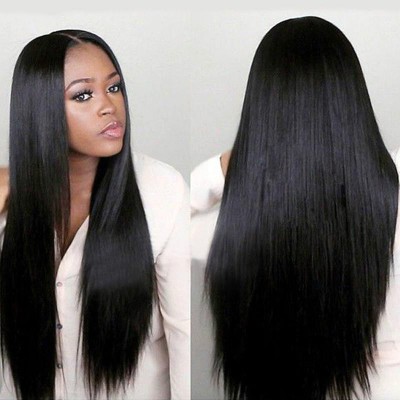New mid-parted long straight synthetic fiber wigs from Europe, America and Africa detail image 1