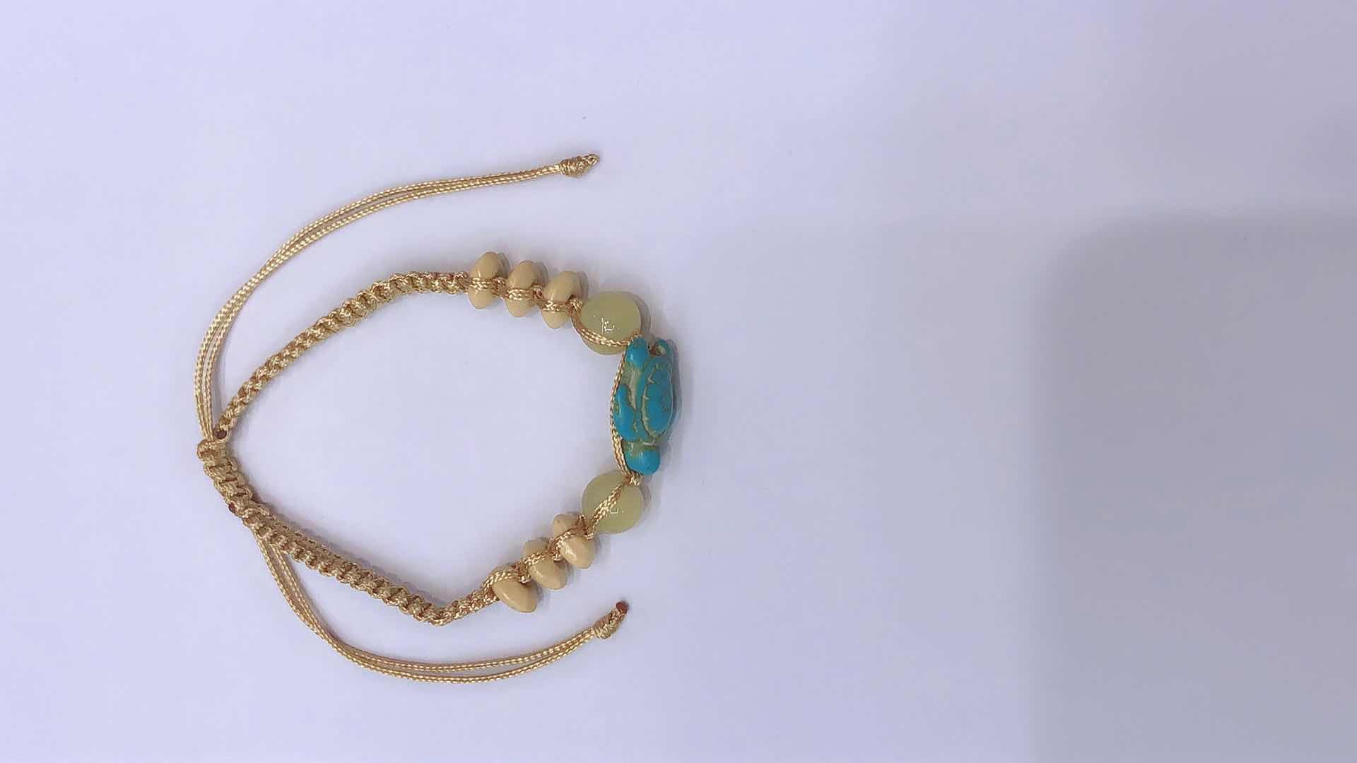 Plain knot woven bracelet 4x8 abacus beads, glass beads and turquoise turtle pic 1