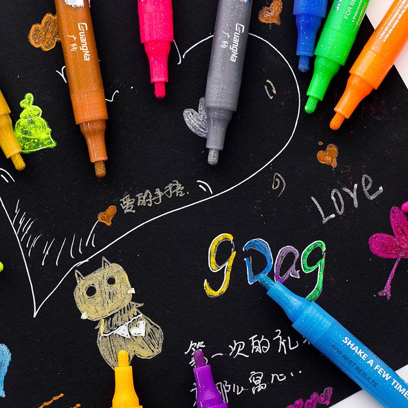 A wide range of colored glitter markers, 1152-12 colors, graffiti, metallic color, DIY photo album, black card pen, gold powder highlighter Application Scenario