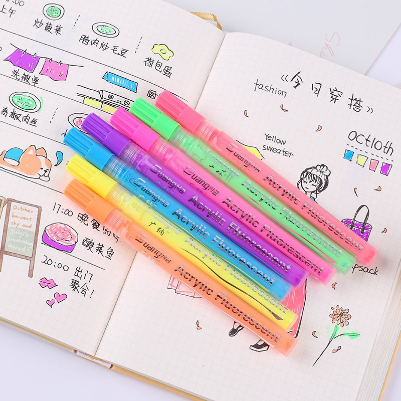 Guangna 162 Seven-color fluorescent acrylic pen Colorful planner with bright colors, black card graffiti, small fluorescent marker pen details Picture